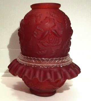 Vintage Fenton For Lg Wright Embossed Rose Red Satin Glass 3 Pc Fairy Light
