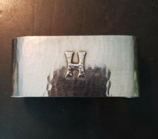 Julius Randahl Sterling Silver Arts & Crafts Hammered Napkin Ring Applied H Mono