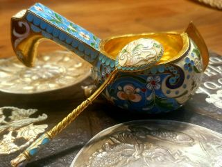 Very Sweet Russian Silver Enamel Tea Spoon 84,