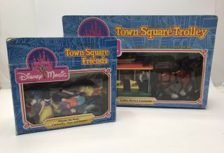Vintage Disney World Magic Town Square Trolley W/conductor,  Horse & 13 Friends