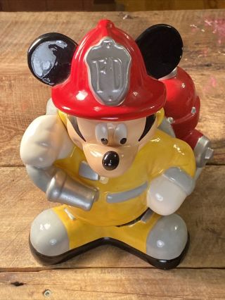 Disney Mickey Mouse Fireman Firefighter Ceramic Cookie Jar - 9.  5” Tall