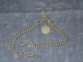 Antique Stirling Silver Double Albert Pocket Watch Chain Hallmarked 1920? 56gm