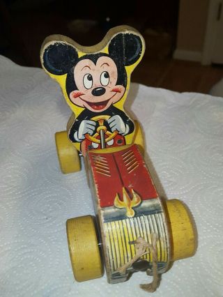 Vintage Fisher Price Mickey Mouse Puddle Jumper Pull Toy No String.