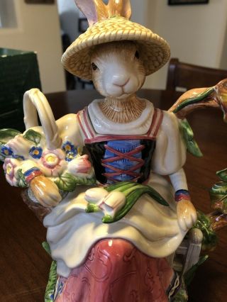 Vintage Fitz And Floyd Classics Old World Gardening Rabbit Large Tea Pot Euc