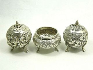 One Of A Kind Antique 900 Coin Silver Repousse Hand Made Salt & Pepper Shakers