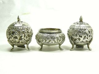 One of a Kind Antique 900 Coin Silver Repousse Hand Made Salt & Pepper Shakers 2