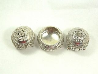 One of a Kind Antique 900 Coin Silver Repousse Hand Made Salt & Pepper Shakers 3