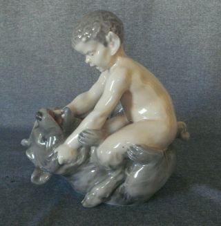 Vintage Royal Copenhagen Porcelain Figurine Christian Thomsen Pan Faun With Bear