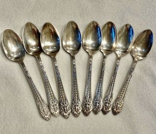 8 Fruit / Dessert Spoons 1847 Rogers Bros.  Is 1933 Marquise Pattern Silver Plate