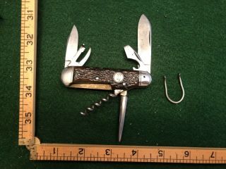 Vintage 1924 - 1933 Remington R3843 / 3.  5 " Jigged Bone Scales Scout Knife