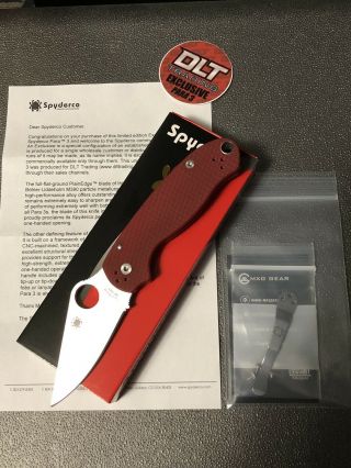 Spyderco Para 3 Dlt Exclusive Red G - 10 M390 Discontinued W/mxg Deep Carry Clip