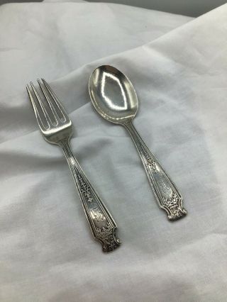 Vintage Mandarin Whiting Baby Set,  Fork & Spoon Sterling Silver 4 1/2 "