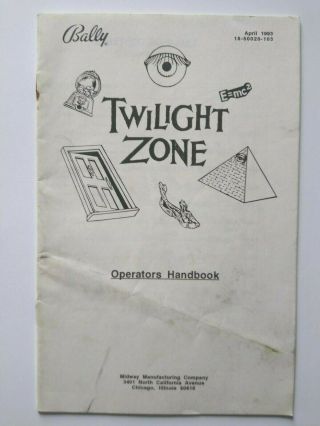 Bally Twilight Zone Pinball Machine Mini Handbook 1993 Service Guide