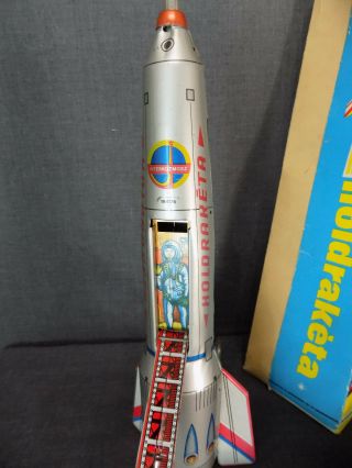 Vintage Hungarian Tin Toy Holdraketa Lemezaru Gyar Rocket Spaceship Friction W/b