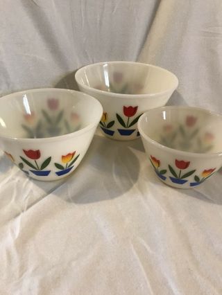 Set Of Three Vintage Fire King Tulip Bowls
