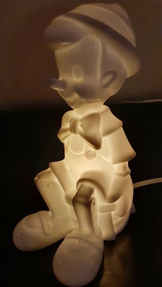 Vintage White Pinocchio Night Light Porcelain Lamp Walt Disney