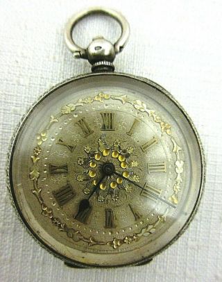 Antique Solid Silver & Gold Tone Pocket Watch Double Key