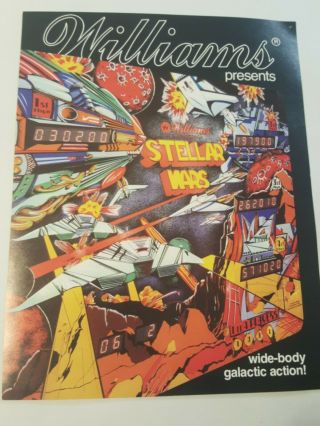 1979 Williams " Stellar Wars " Vintage Pinball Machine Flyer Brochure Ad