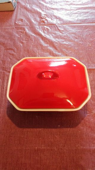 69 Vintage Griswold Red Enameled Casserole Dish With Lid.  Very