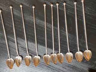 10 Vintage Sterling Silver Heart Iced Tea Julep Spoons