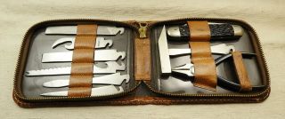 Vintage Utica Cutlery Co.  Knife Kit With Interchangealbe Tools,  Leather Case