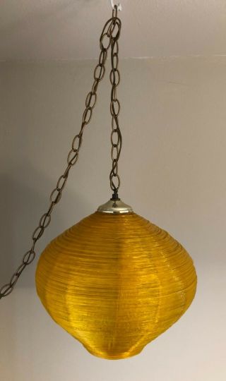 Vintage Hanging Yellow Orb Swag Lamp Retro - Acrylic Wrapped Filament - 12 " Across