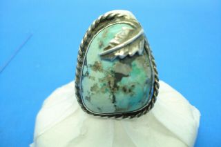 Vintage Old Pawn Sterling Silver Green Turquoise Ring - - Size 11.  5