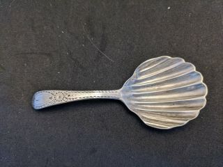 Antique 1792 Silver 18th Century Bright Cut Shell Caddy Spoon.