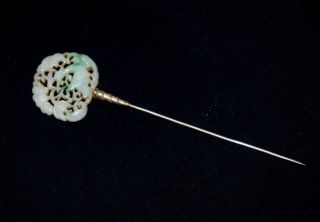 Vintage Chinese Carved Jade Sterling Silver Hair Pin