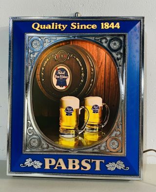 Vintage 14” Pabst Blue Ribbon Pbr Beer Lighted Wall Lamp Sign Mugs Barrel