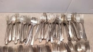 109 MIXED SILVER PLATE DINNER FORKS FOR CRAFTINGS,  RINGS,  CHIMES,  SCRAP LOT293 2
