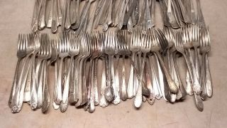 109 MIXED SILVER PLATE DINNER FORKS FOR CRAFTINGS,  RINGS,  CHIMES,  SCRAP LOT293 3