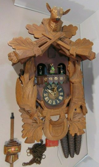 Vintage Regula Black Forest German Musical Hunter Cuckoo Clock Needs Some Work