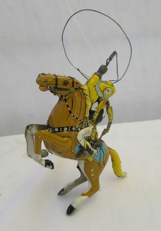 Vintage Marx Tin Horseback Cowboy Wind Up Lasso Lone Ranger Toy