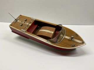 Vintage Battery Operated 13 - 1/2” Long Wooden Motor Boat Made In Japan