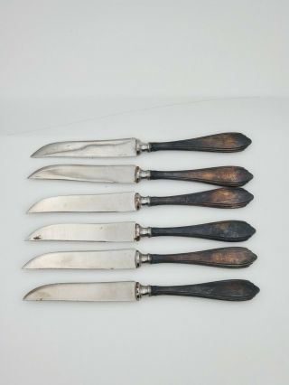 Antique Set Of 6 Vintage Sterling Silver Fruit Knives 6 5/8 " Long