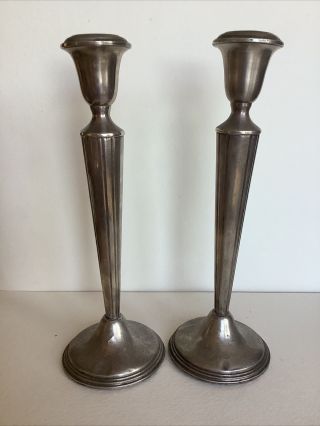Antique Shreve & Company 10” Sterling Silver Candlesticks With Fluted Leg