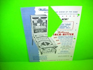Williams Pinch Hitter Baseball Batting Game Pinball Machine Flyer 1959