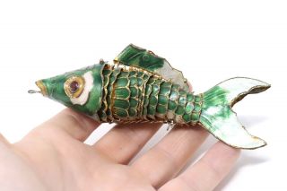 A Large Antique Vintage Chinese Koi Fish Sterling Silver Enamelled Fish Pendant