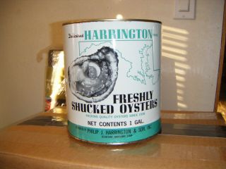 Vintage Harrington Freshly Shucked Oysters 1 Gal.  Can Secretary Maryland