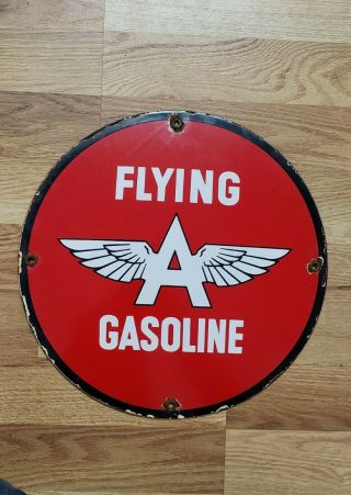 Flying A Gasoline Porcelain Sign Gas Pump Plate Tydol Vintage Gasoline
