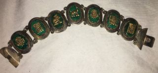 Vtg Sterling Silver 925 And 18k Gold Peru Aztec Link Panel Bracelet