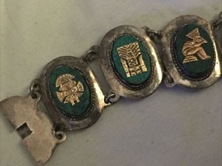 VTG Sterling Silver 925 and 18K Gold Peru Aztec Link Panel Bracelet 2