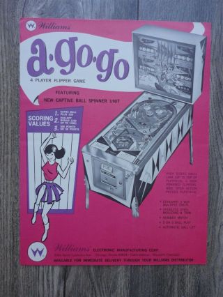 A Go Go Pinball Machine Flyer / Williams Brochure