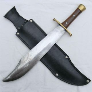Huge Vintage Custom Bowie Knife,  Massive 12.  5 - In Blade,  Handmade Leather Sheath
