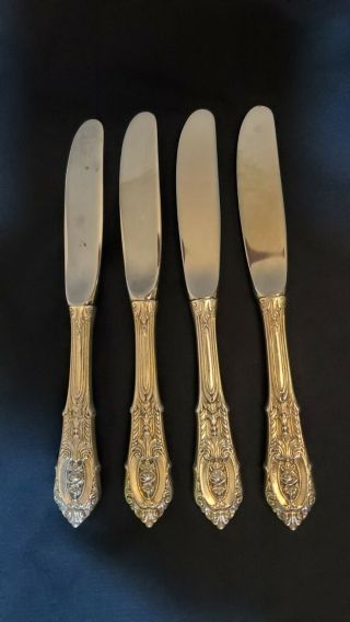 Set Of 4 Wallace Sterling Silver Handle Rose Point Butter Spreaders 6 1/8 "