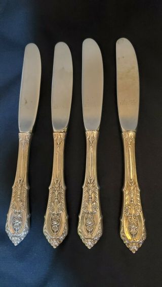 Set of 4 Wallace Sterling Silver Handle Rose Point Butter Spreaders 6 1/8 