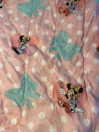 Vintage 1990’s Disney Minnie Mouse Twin Size Comforter Pink Hearts Bows Polkadot