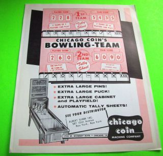 Bowling Team By Chicago Coin 1955 Nos Shuffle Alley Promo Sales Flyer