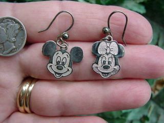 Vintage Sterling Silver - Mickey And Minnie Mouse - Pierced Earrings - Disney
